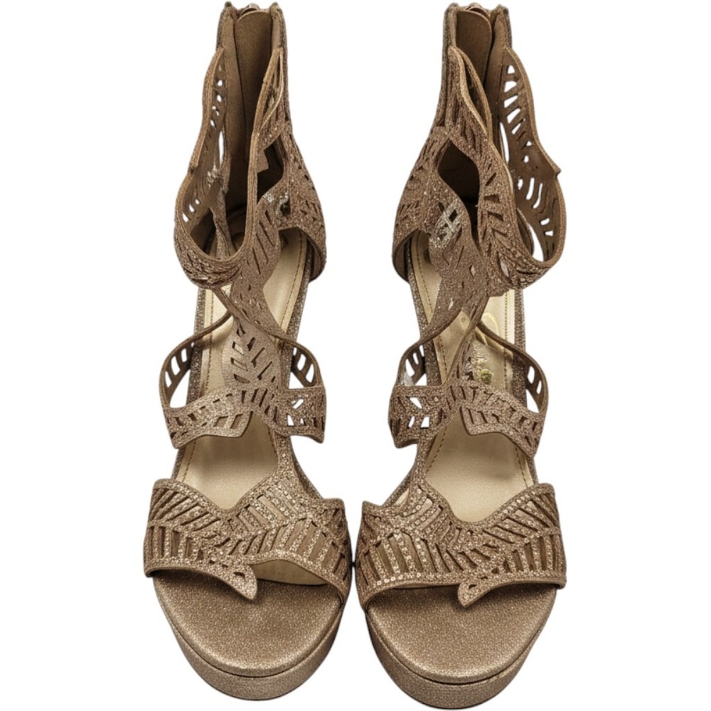 Jessica Simpson Bonilynn Rose Gold Glitter Laser Cut Rhinestone Sandals 6.5M T2